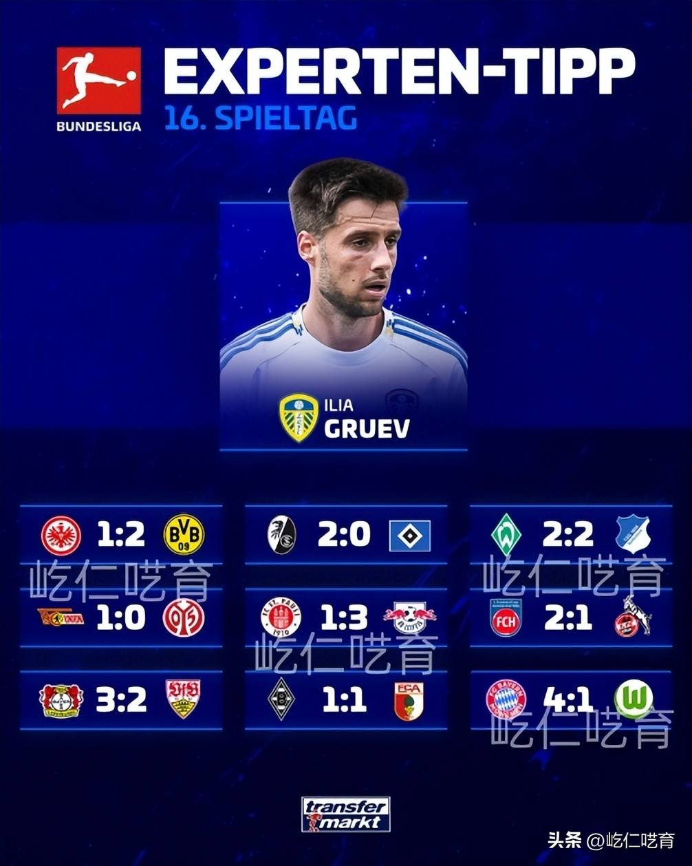 德转预测德甲：法兰克1-2多特，药厂3-2斯图，拜仁4-1沃尔夫斯堡